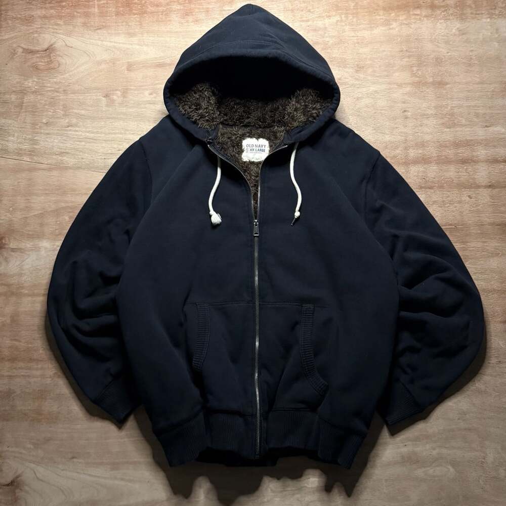 Old Navy XXL Heavyweight Sherpa Lined Zip Hoodie Navy Oversized Workwear